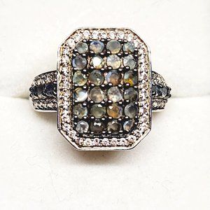 SOLD! Natural color-change Alexandrite/Zircon ring Rhodium over 925 SS 1.75 cts